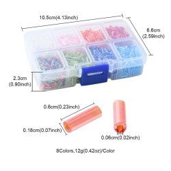 Rhrenperlen, 8 halbtransparente AB-Farben in Box, 6x1,8 mm, ca. 3000 Perlen