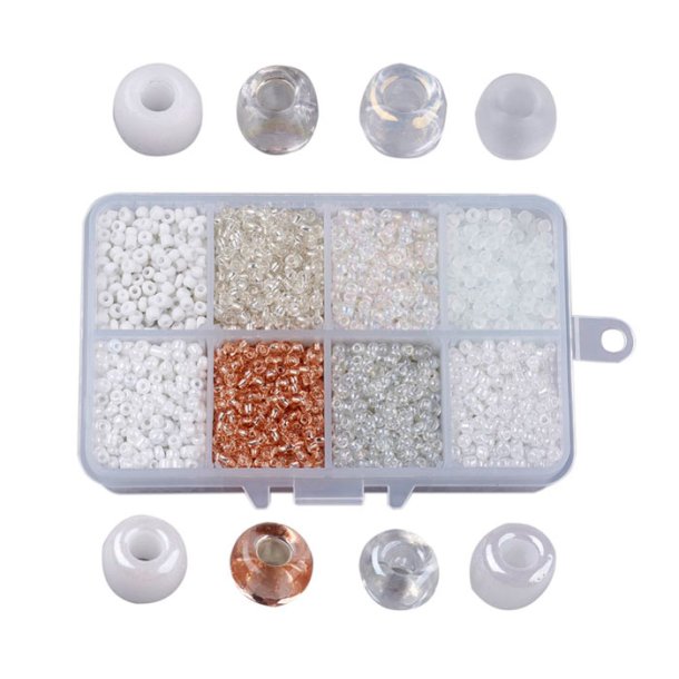 Seed bead mix in box, 3mm, size #8, white and light colors, ca. 4200 beads, 1 pc
