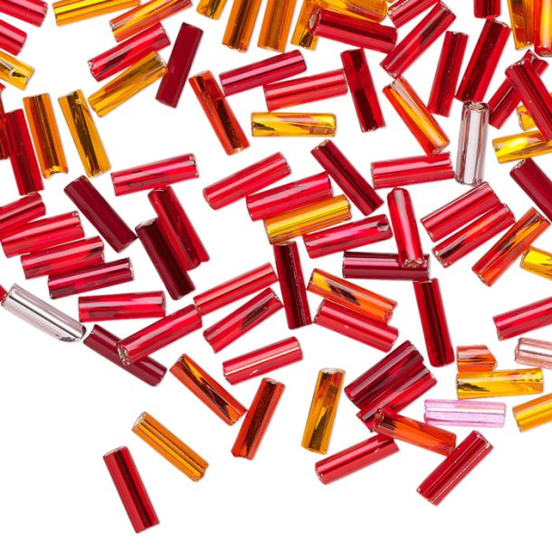 Preciosa, Glass bugle beads, silver-lined, red-orange, approx. 6x2 mm, 10gr.