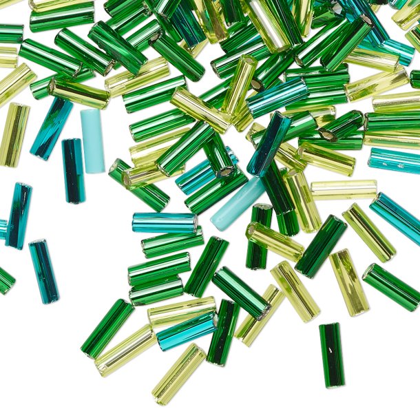 Preciosa, Glass bugle beads, silver-lined, green-turquoise, approx. 6x2 mm, 10gr.