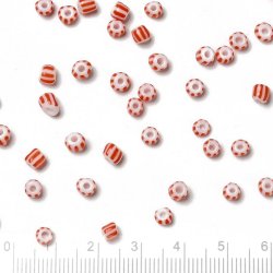Gestreift Seed bead, #6, wei und rot, 4 mm, ca. 260 Stk.