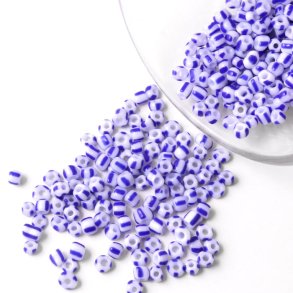 Striped glass seed bead, #8, white/dark blue, 3 mm, 20gr. ca. 750 pcs.