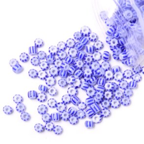 Striped glass seed bead, #8, white/dark blue, densely striped, 3 mm, 20 gr. approx. 750 pcs