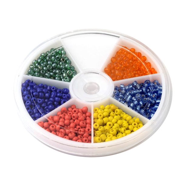 Seed bead mix in flat box, mixed colors, 3 mm, ca. 1270 beads, 1 pc