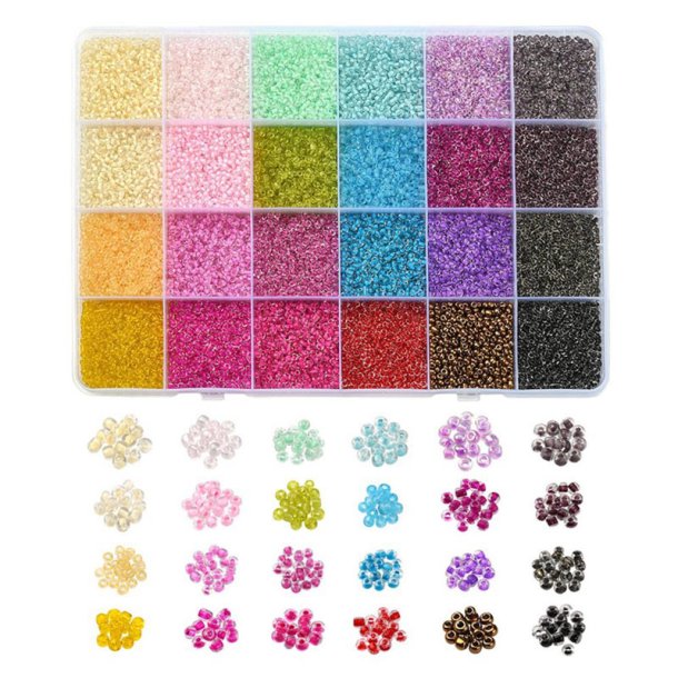 Seed Bead Mix Box, 2 mm, halbtransparent, #12, 24 Farben, ca. 19000 Perlen