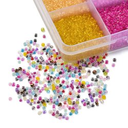 Seed Bead Mix Box, 2 mm, halbtransparent, #12, 24 Farben, ca. 19000 Perlen