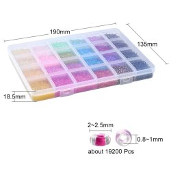 Seed Bead Mix Box, 2 mm, halbtransparent, #12, 24 Farben, ca. 19000 Perlen