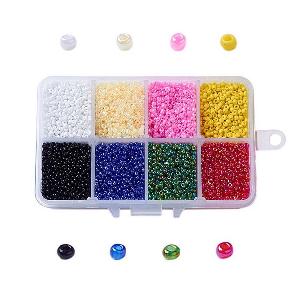 Seed bead mix, square box, black, yellow, pink, blue a.o., #12, 2 mm, 12500 beads, 1pc