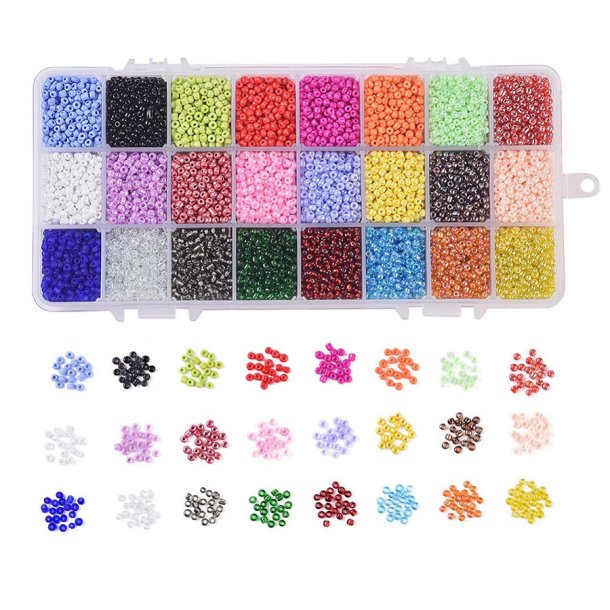 Seed bead mix, square box, multiple colors, 2 mm, 12500 beads, 1 pc