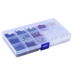 Saatperlenmischung in Box, 4 mm, Gr&ouml;&szlig;e #6, grau, braun, wei&szlig;, ca. 1500 Perlen