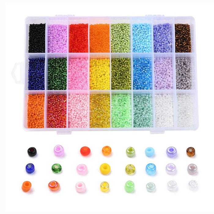 Seed bead mix in box, 4mm size #6, 15 different colors, ca. 5850