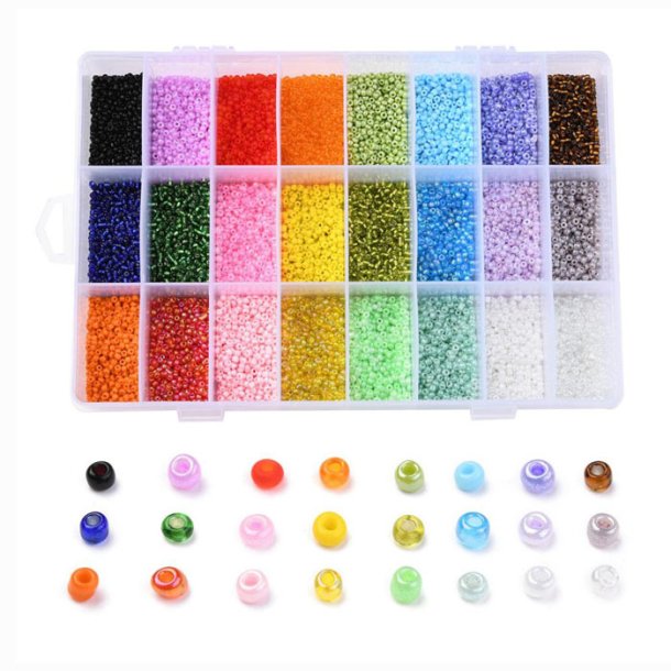 Seed bead mix in box, 2mm size #12, 24 mixed colors, ca. 14000 beads, 1 pc