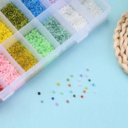 Seed bead mix in box, 3mm size #8, 15 different colors, ca. 5000 beads, 1 pc