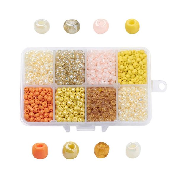 Seed bead mix in box, 4mm, size #6, yellow and orange, ca. 1900 beads, 1 pc