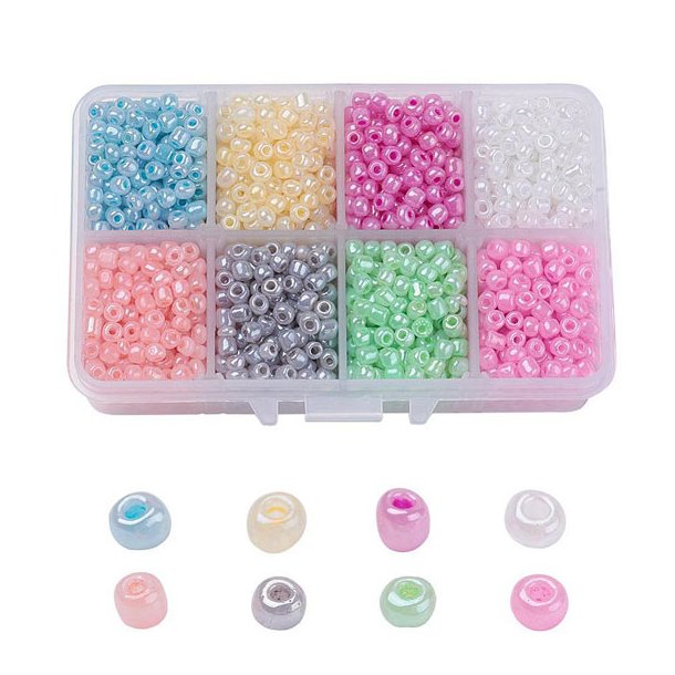 Seed bead mix, 4mm, size #6, mixed colors with shine, ca. 1900 beads, 1 pc