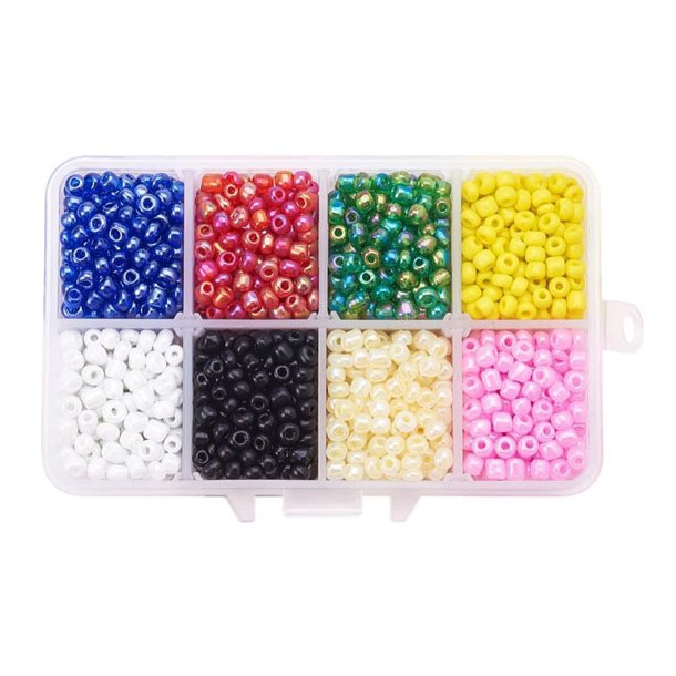 Seedbead-Mix, 4 mm, gr&ouml;&szlig;e #6, Mischfarben mit Regenbogen Glanz, ca. 1900 Perlen, 1 Stk.
