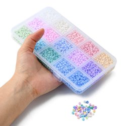 Seed bead mischung in Box, opake Farben, 4 mm / #6, 15 verschiedene, ca. 2200 Stck