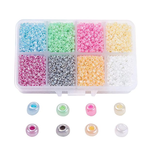 Seed bead mix, 3mm, size #8, square box, mix shiny pastel colors, ca. 4200 beads, 1pc