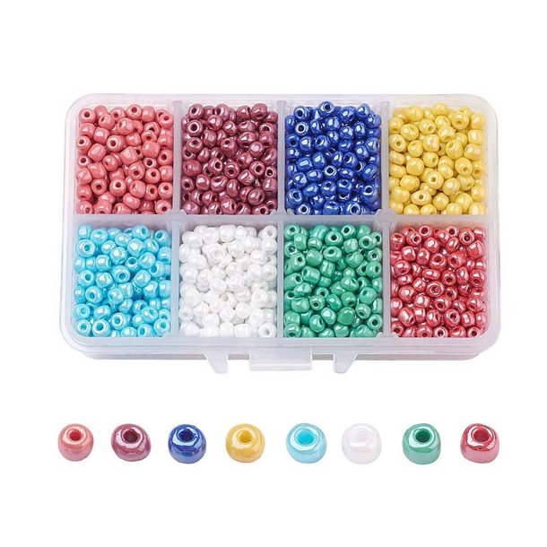 Seed bead mix, 4mm, size #6, square box, different colors, ca. 1900 beads, 1pc