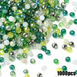 Perlemix, facetterede glas rondeller, 10 gr�nne nuancer, 4x3 mm, ca. 1000 stk.