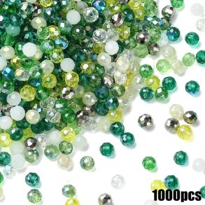 Perlenmischung, facettierte Glas-Rondelle, 10 gr�ne farbt�nen, 4x3 mm, ca- 1000 Stk.