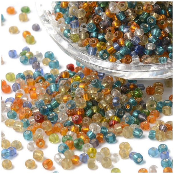 Seedbead-Mix in Tte, verschiedene Farben, silver lined, gre #8, 20Gr. / ca. 600 Perlen