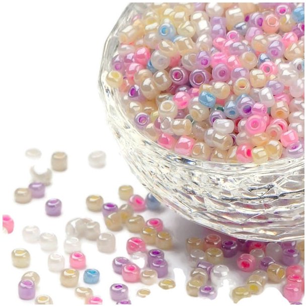 Seedbead-Mix in T&uuml;te, verschiedene pastell Farben, 3 mm gr&ouml;&szlig;e #8, ca. 600 Perlen, 1 Stk.