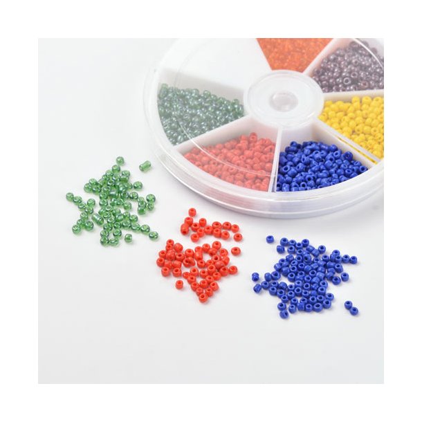 Seed bead mix in flat box, mixed colors, 2 mm, ca. 2100 beads, 1 pc