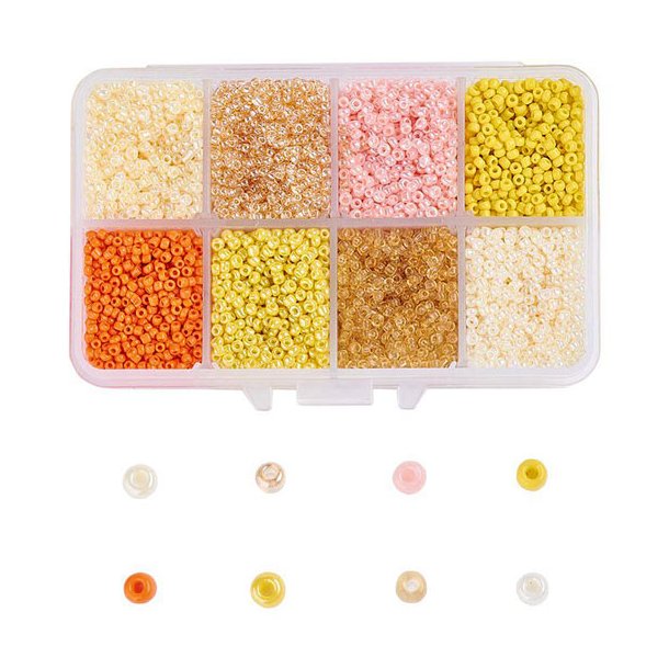 Seed bead mix, square box, size #12, yellow and orange colors, 2 mm, 12500 beads, 1 pc