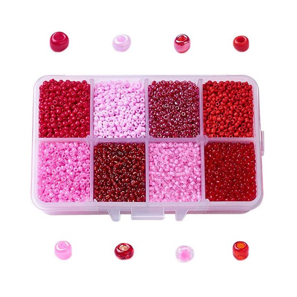 Seed bead mix i ske, strrelse #12, rd og pink, 2 mm, 12500 perler, 1 stk