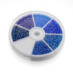 Seed bead mix i flad ske, bl, 3 mm, ca. 1270 perler, 1 stk