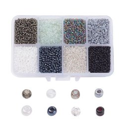 Seedbead-Mix, Gr&ouml;&szlig;e #12, klar, grau, schwarz, 2 mm, ca. 12500 Perlen, 1 Stk