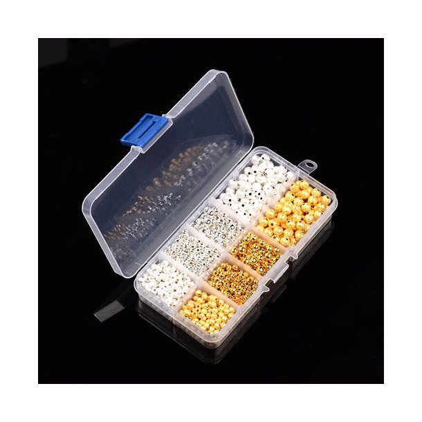 Perlenmix, stardust und gl�nzend, runde Perlen, 4 Gr�ssen, ca. 990 Perlen, 1 stk