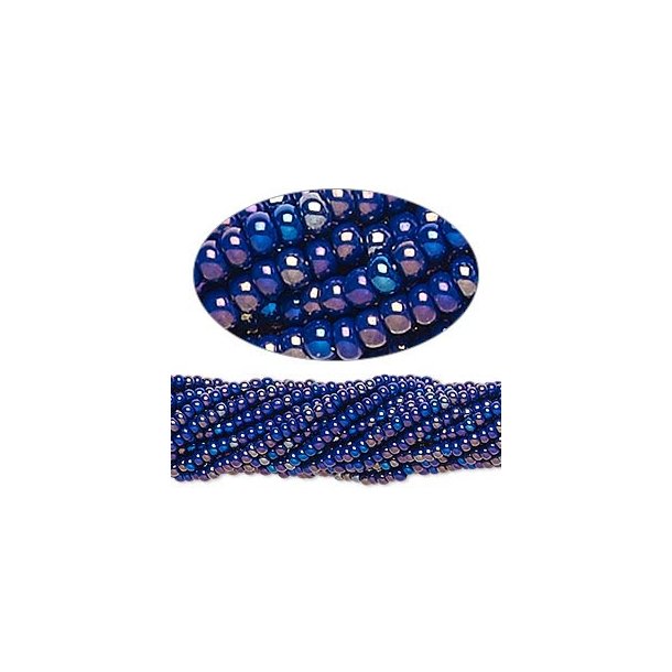 Glass seed bead, iridescent rainbow cobalt blue, opaque, 2x1.5 mm, 1900pcs.