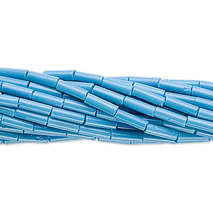 Bugle Beads, Glas, länglich, opak, blau, 6x2 mm, 450 Stk.