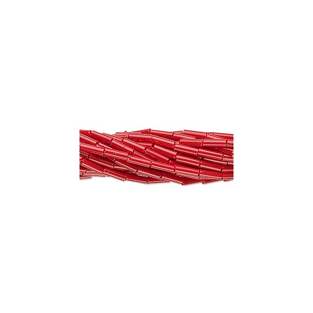Glass bugle bead, oblong, opaque red, 6x2 mm, 450pcs.
