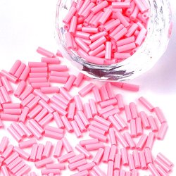 Bugle Beads, Glas, lnglich, opak, rosa, 6-6,5x2 mm, ca. 280 Stk