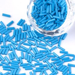 Bugle Beads, Glas, lnglich, opak, blau, 6-6,5x2 mm, ca. 280 Stk