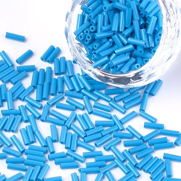 Glass bugle bead, oblong, opaque, blue, 6-6,5x2 mm, appx. 280pcs