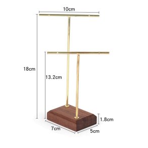 Jewellery stand, gold-coloured with wooden base, for earrings, small, 18x10 cm