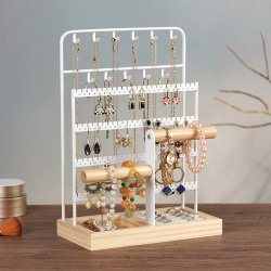 Schmuckstnder fr alle Arten Schmuck, weies Metall und Holz, 32x22x12 cm