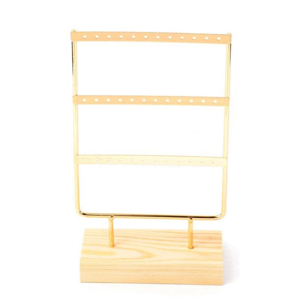 Jewellery stand, gold-coloured iron and pine, 36 holes, 15x25x7 cm, 1 pc