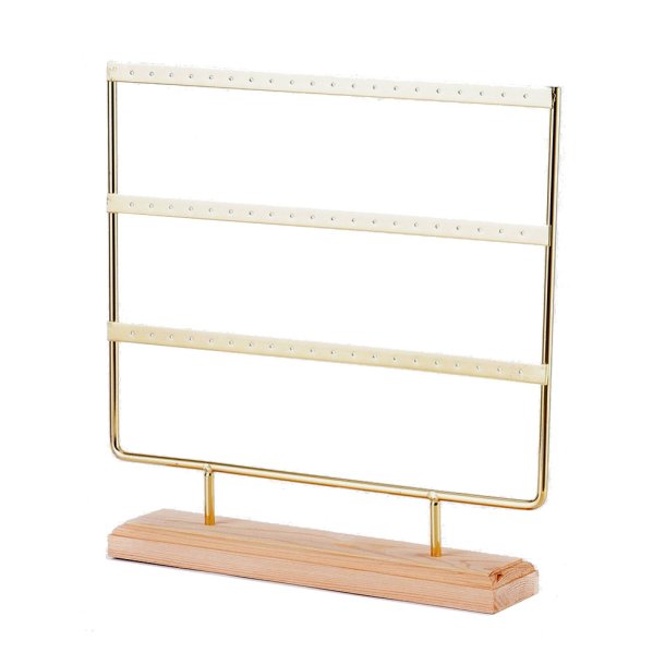 Schmuckstnder, goldfarbenes Eisen und Kiefer, 60 Lcher, 25x25x5 cm
