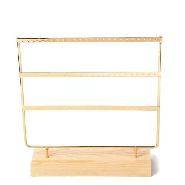 Jewellery stand, gold-coloured iron and pine, 69 holes, 30x27x7 cm