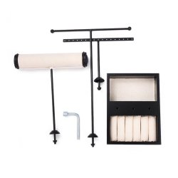 Smykkestativ med 3 T-r�kker og bakke, sort metal og tr�, 36x20x15 cm