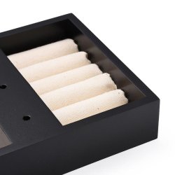Smykkestativ med 3 T-r�kker og bakke, sort metal og tr�, 36x20x15 cm