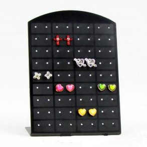 Earstuds display, acrylic, black, angled plate for 36 pair, 13x9mm, 1pc.