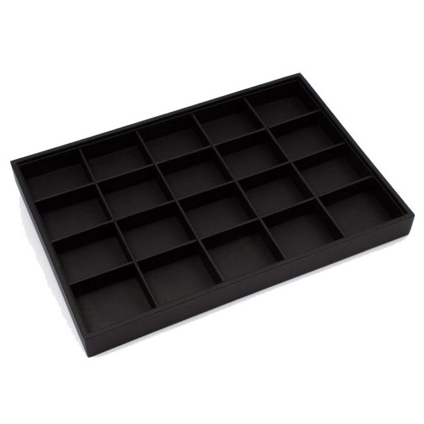 Display box, black leatherette with 20 compartments, 1pc.
