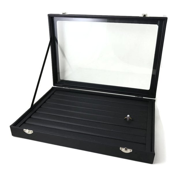 Display box with lid and black leatherette, for finger rings 35x24x5cm, 1pc