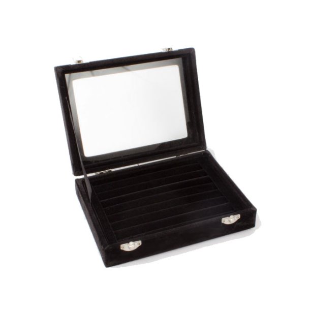 Display box, small version, with lid and black velvet for finger rings, 20x15.5x5cm, 1pc